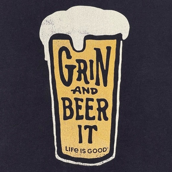 Life is Good Crusher Tee Mens XXL 2XL Grin and Beer It Graphic T Shirt Alcohol - Picture 3 of 8